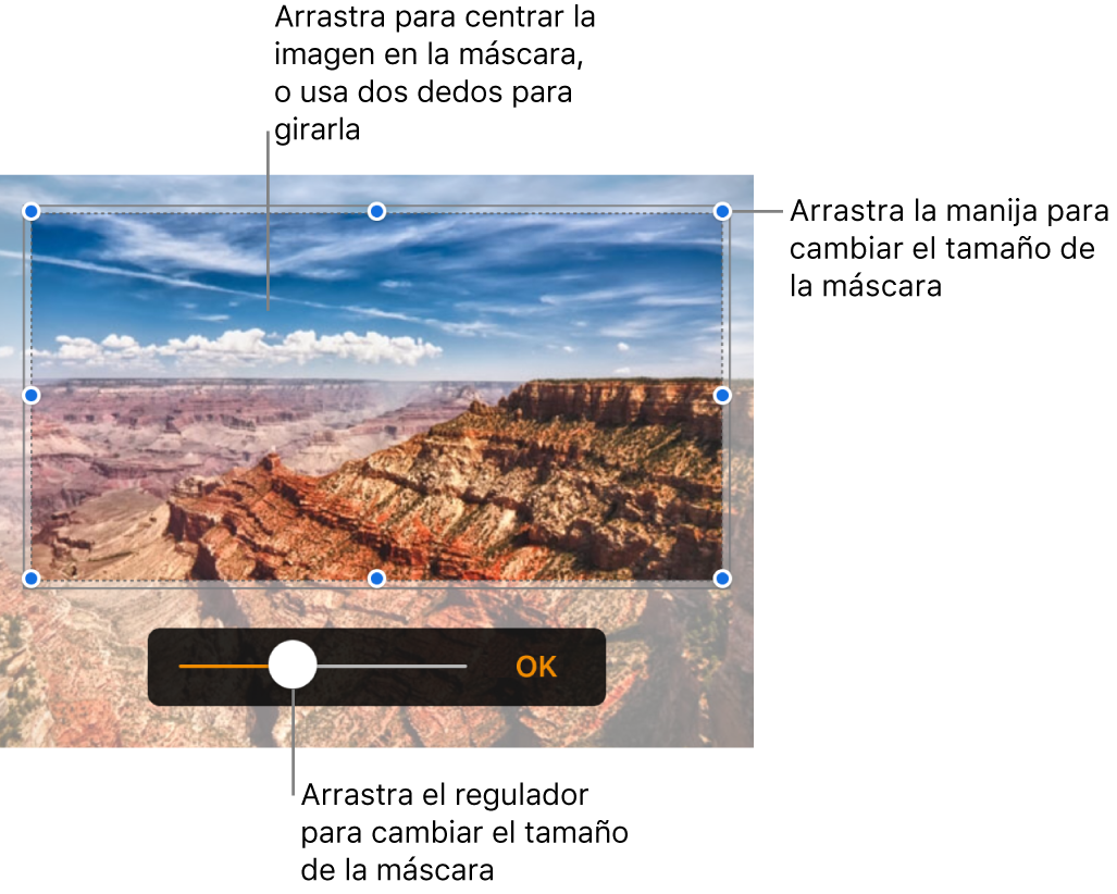 Controles de máscara sobre una foto.