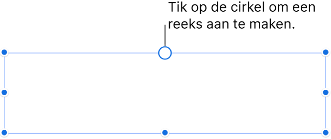 Een leeg tekstvak met een witte cirkel bovenaan en selectiegrepen voor het wijzigen van de grootte onderaan en op de hoeken en randen.