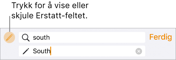 Kontroller for å søke etter og erstatte tekst.