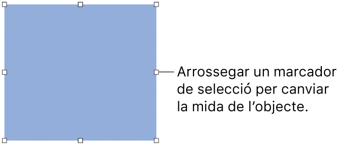 Un objecte amb quadrats blancs a la vora per canviar la mida de l’objecte.