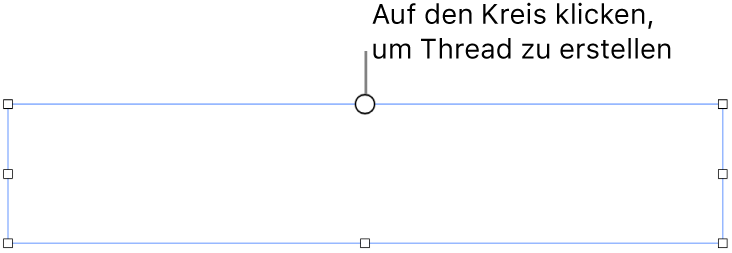 Ein leeres Textfeld mit einem Kreis oben und Aktivpunkten für die Größenänderungen an den Ecken, Seiten und unten