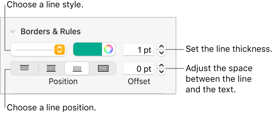 Controls to change the line style, thickness, position and colour.