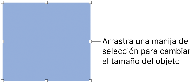 Un objeto con cuadrados blancos en su borde para cambiar el tamaño del objeto.