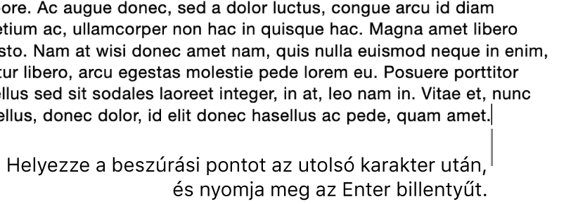 A beszúrási pont egy bekezdés utolsó mondatának végén lévő pont után van elhelyezve.