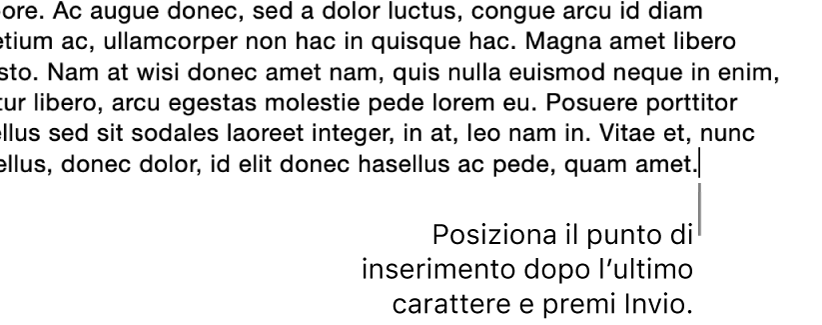 Il punto di inserimento posizionato dopo il punto nell'ultima frase di un paragrafo.