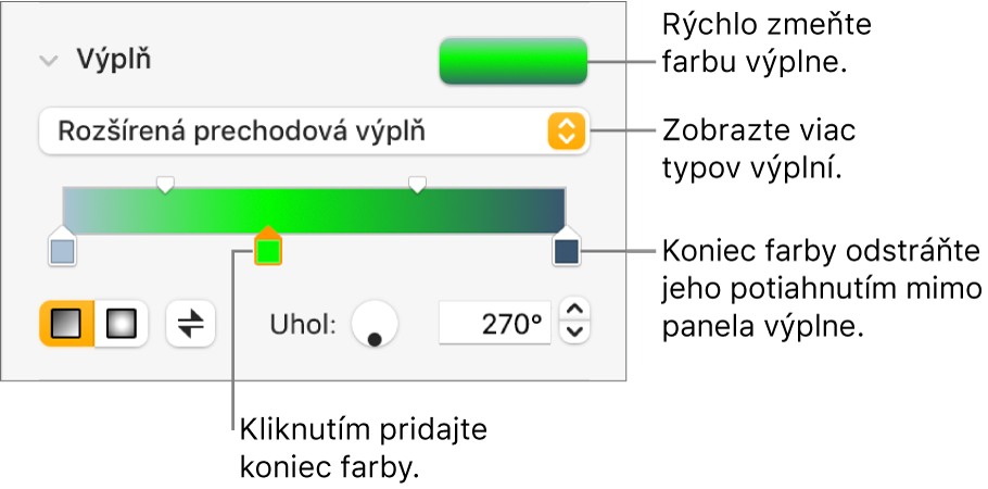 Ovládacie prvky na vyplnenie objektov farbami.