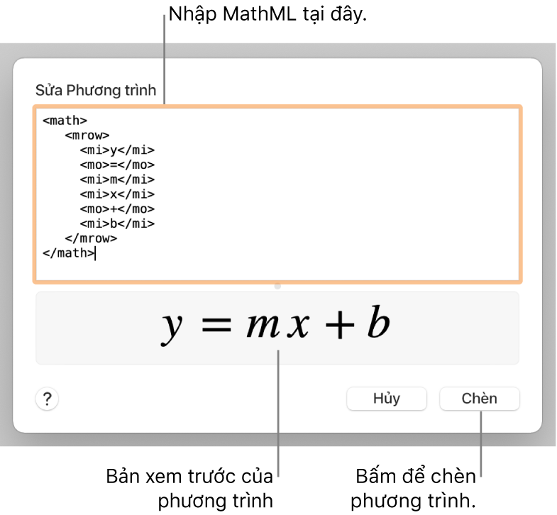 Phương trình tính độ dốc của một đường trong trường Sửa phương trình và bản xem trước của công thức ở bên dưới.