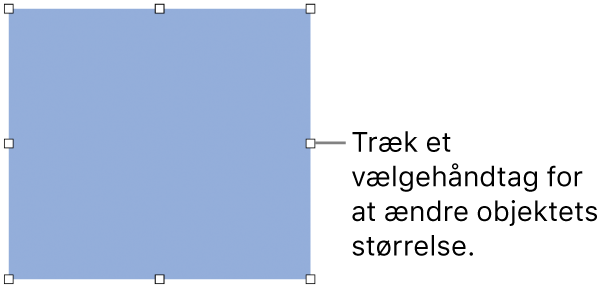 Et objekt med hvide kvadrater på rammen til ændring af objektets størrelse.