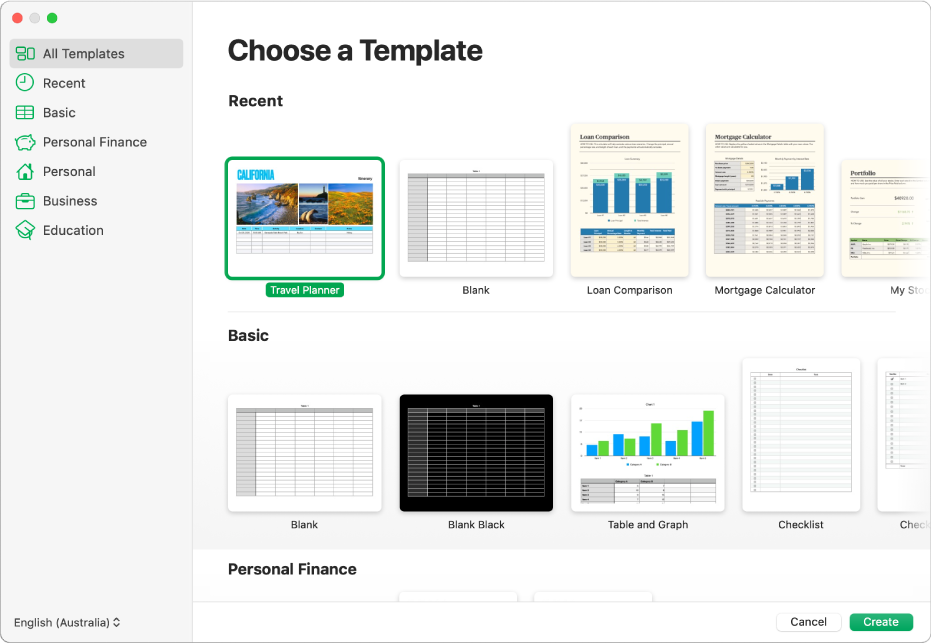 apple numbers templates personal finance