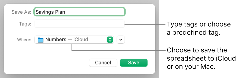 Save And Name A Spreadsheet In Numbers On Mac Apple Support