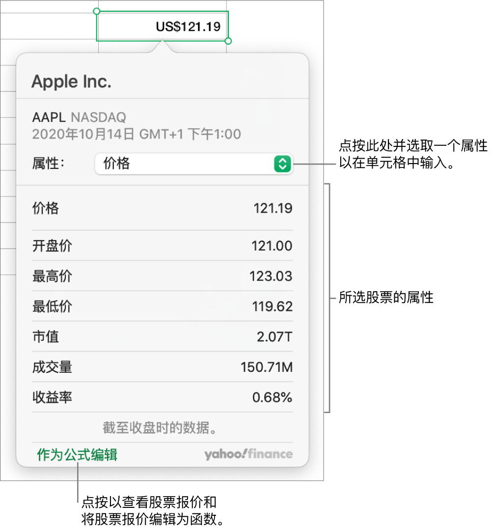 用于输入股票属性信息的对话框，Apple 为选定的股票。