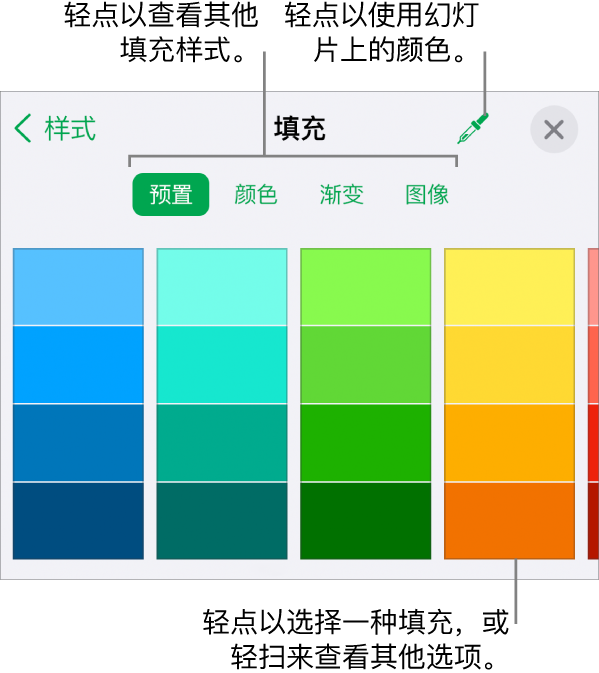 “格式”按钮的“样式”标签中的“填充”选项。