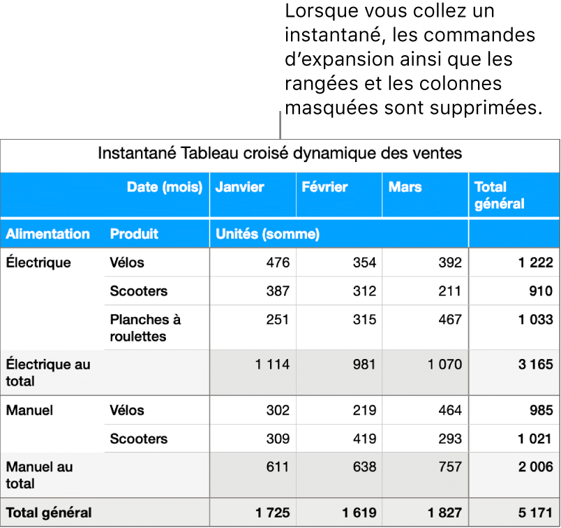 Instantané de tableau croisé dynamique