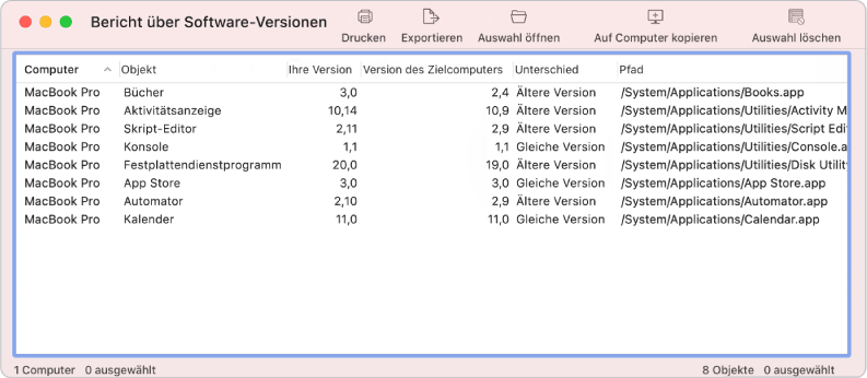 Systemberichtsfenster