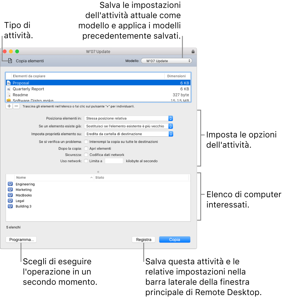 Immagine della finestra di copia