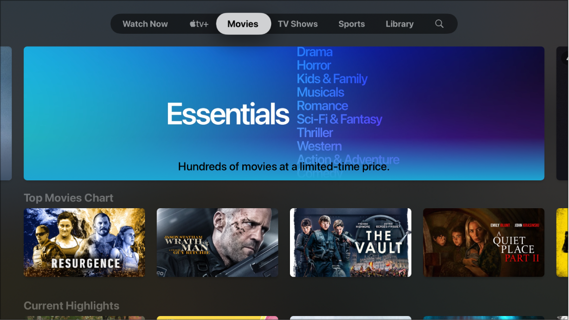 Écran montrant Films