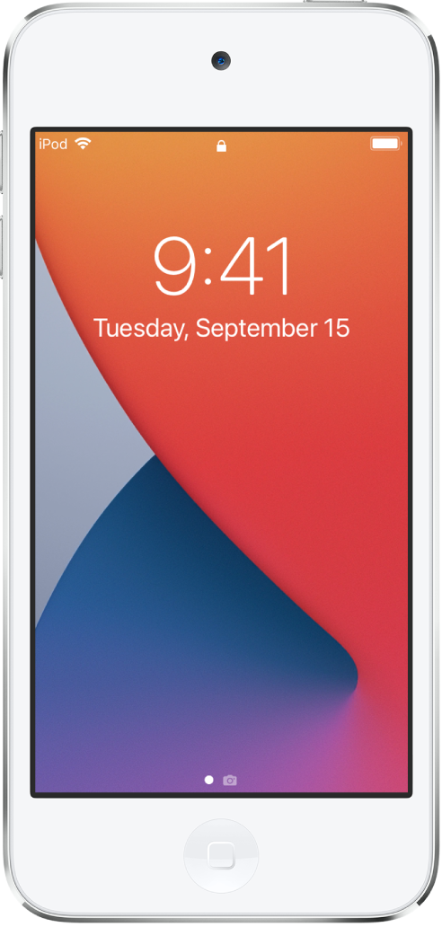 Pantalla bloqueada del iPod touch con la fecha y hora.