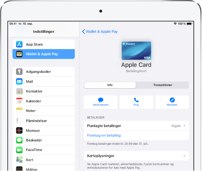 Oplysningsskærmen til Apple Card.