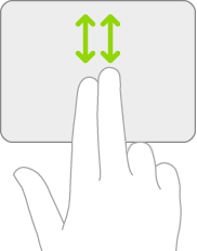 En illustration, der viser de bevægelser på et pegefelt, der bruges til at rulle op og ned.