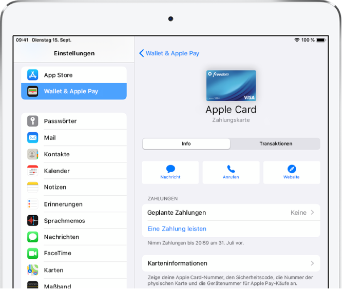 Der Bildschirm mit Details zur Apple Card.