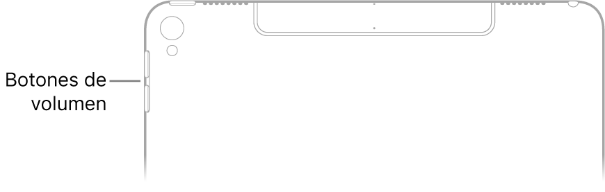 Parte superior del reverso del iPad con un texto que señala los botones de volumen.