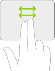 Illustration symbolisant les gestes à effectuer sur un trackpad pour faire défiler vers la gauche et vers la droite.