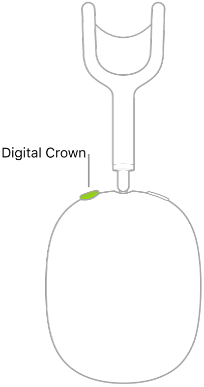 איור המציג את המיקום של ה‑Digital Crown באוזניה הימנית של AirPods Max.