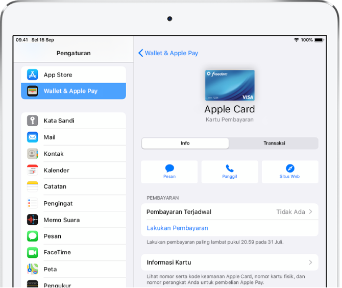 Layar detail Apple Card.