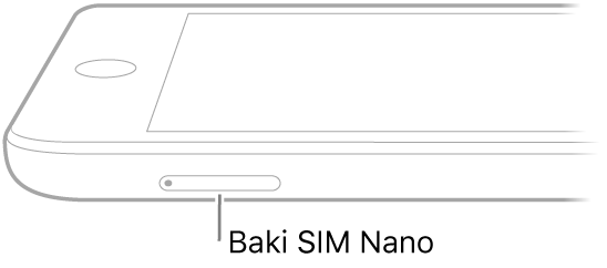 Tampilan sisi iPad dengan keterangan mengenai baki SIM nano.