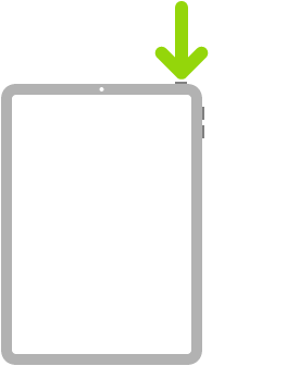 Ilustrasi iPad dengan panah menunjuk ke tombol atas.