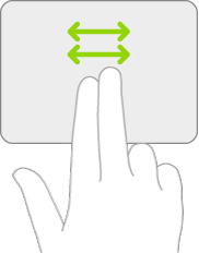 Ilustrācija, kurā redzami ritināšanas pa kreisi un pa labi žesti uz skārienpaliktņa.