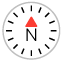 ikono kompasa, pri kateri puščica kaže nič stopinj