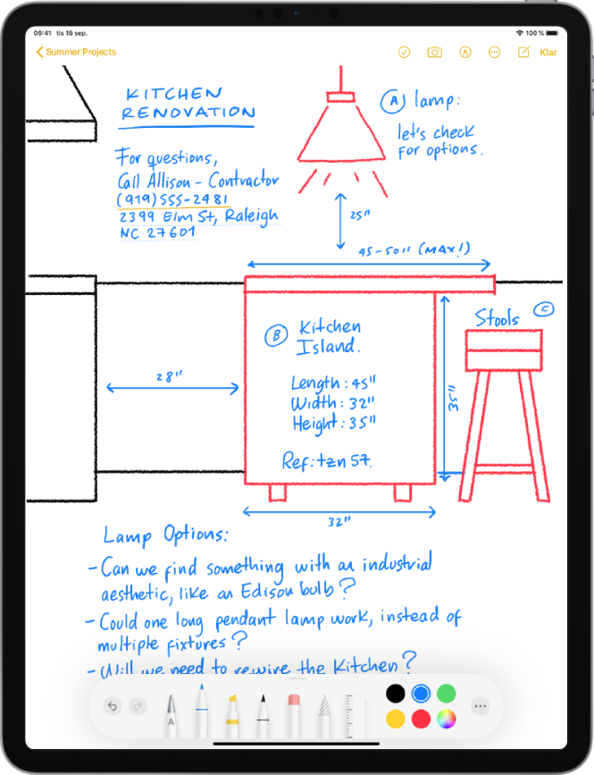 En anteckning med teckningar och handskriven text.