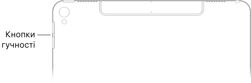 Верхня частина задньої панелі iPad із виноскою, що вказує на кнопки гучності.