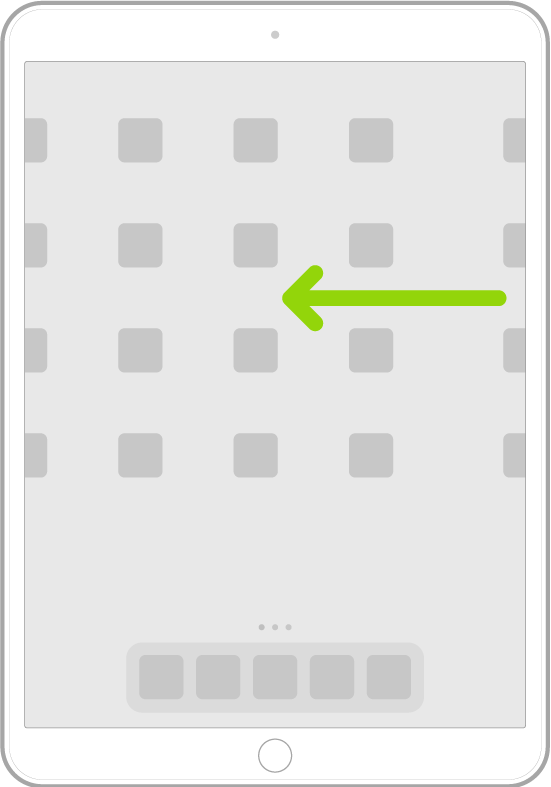 Ілюстрація, що показує, як посунути по екрану, щоб переглянути програми на інших сторінках початкового екрана.