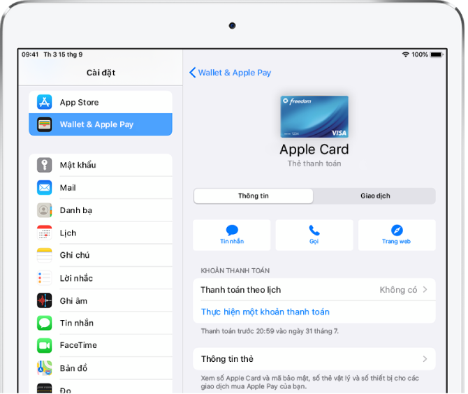 Màn hình chi tiết của Apple Card.