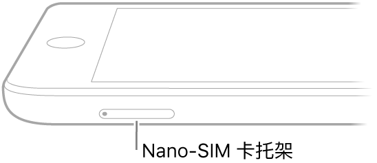 iPad 侧面视图，带有指向 nano-SIM 卡托架的标注。
