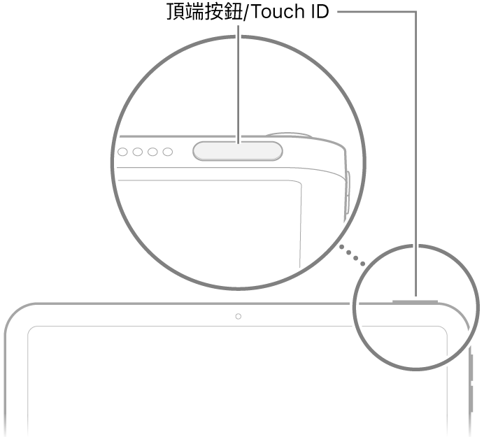 頂端按鈕/Touch ID 在 iPad 的最上方。