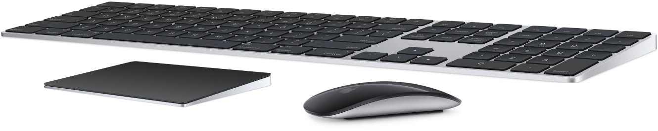 Клавиатурата Magic Keyboard с Numeric Keypad и мишката Magic Mouse, които се доставят с вашия Mac Pro.