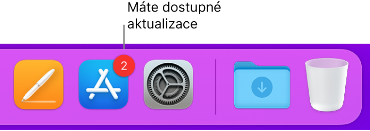 Část Docku s ikonou App Storu, na níž je vidět odznak s počtem dostupných aktualizací