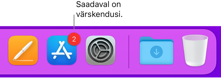 Dock-riba jaotis, mis kuvab App Store'i ikooni koos sildiga värskenduste kohta.