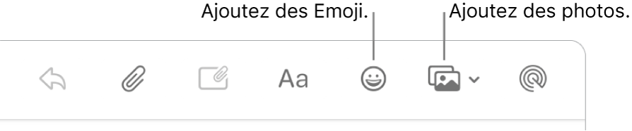 Une fenêtre Rédiger avec les boutons Emoji et Photos.