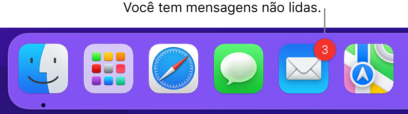 Seção do Dock exibindo o ícone do app Mail, com um aviso indicando o número de mensagens não lidas.