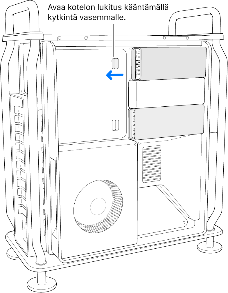 DIMM-suoja avataan liikuttamalla kytkintä vasemmalle.