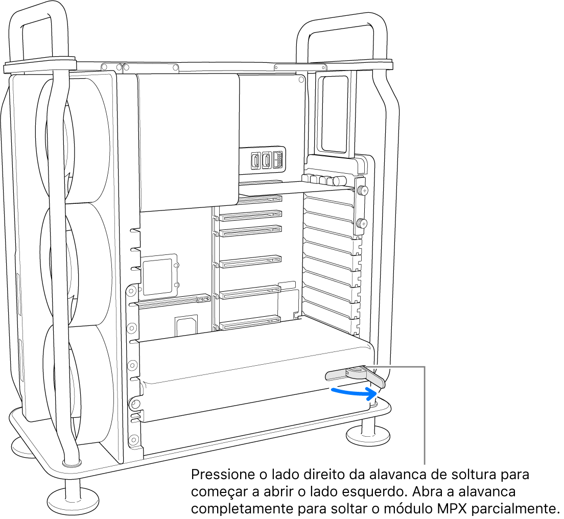 Abrindo a alavanca para soltar o módulo existente.