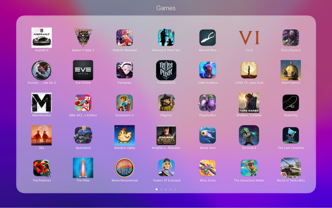 تطبيقات الألعاب في مجلد الألعاب في Launchpad.