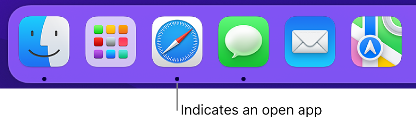 A portion of the Dock showing black dots beneath open apps.