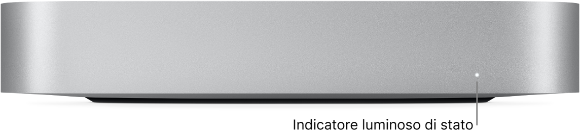 Il lato anteriore di Mac mini che mostra l’indicatore luminoso di stato.