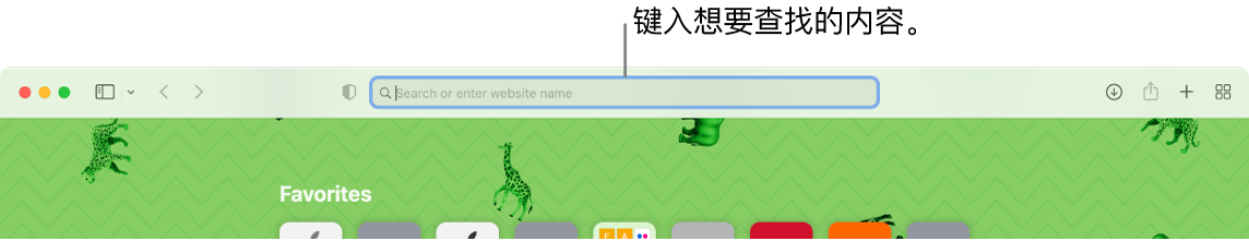 裁剪后的 Safari 浏览器窗口,窗口顶部有搜索栏的标注。