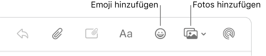 Ein Fenster zum Erstellen einer neuen Nachricht mit den Tasten für Emoji und Fotos